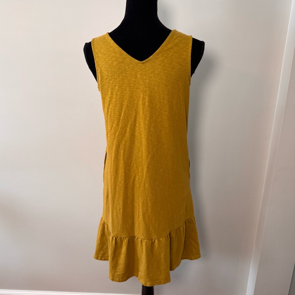J. Jill Tank Dress Women’s XS Flounced Hem Double V-Neck Knit Dress Dark Yellow - Picture 2 of 8